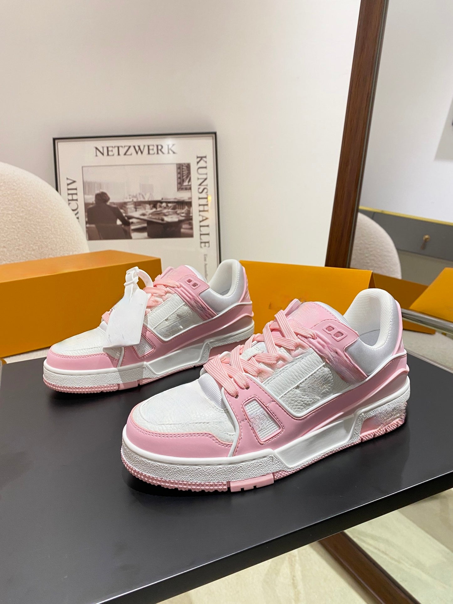 Pink & White Trainer Sneakers