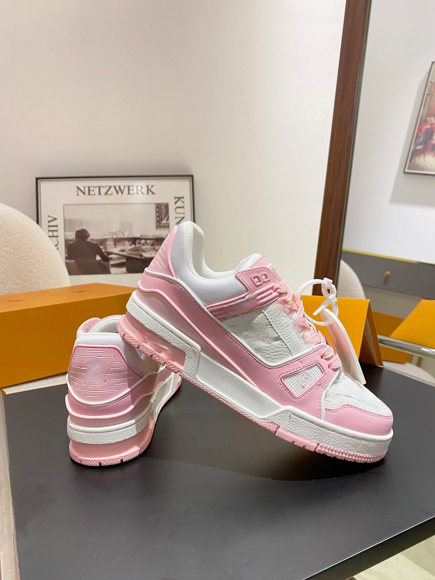 Pink & White Trainer Sneakers