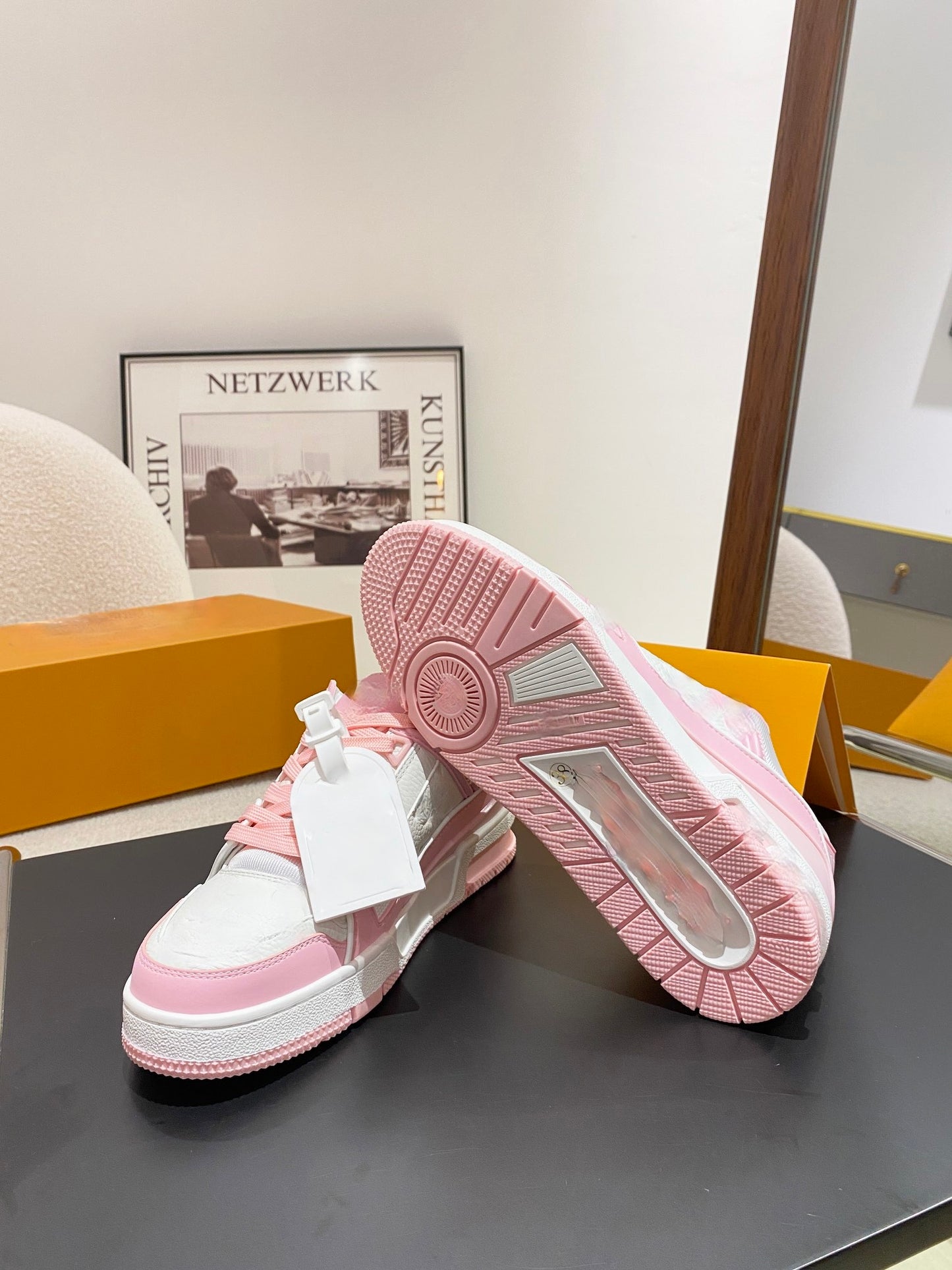 Pink & White Trainer Sneakers