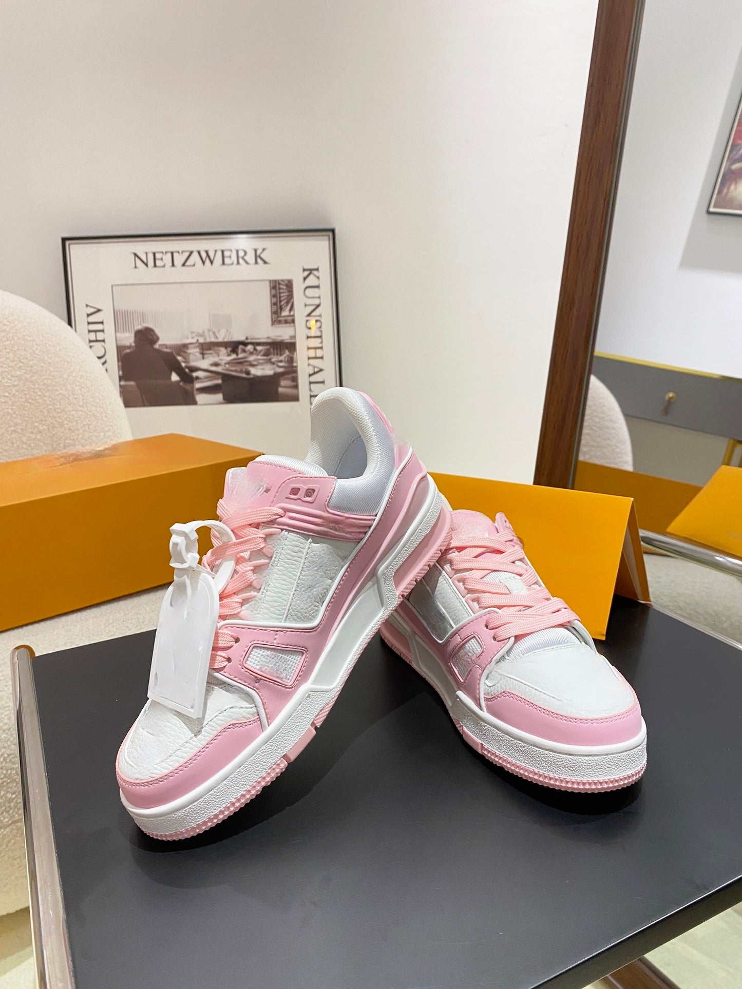 Pink & White Trainer Sneakers
